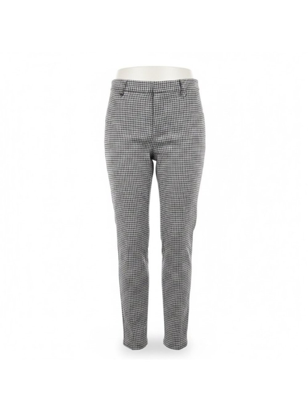 Zara Womens Black & White Checkered Trousers Viscose Blend Slim Fit Size L